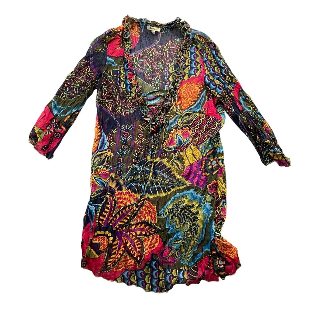 Lucy & Co.  Small Sheer Ladies Top Tropical‎ Sheer Eclectic Tunic